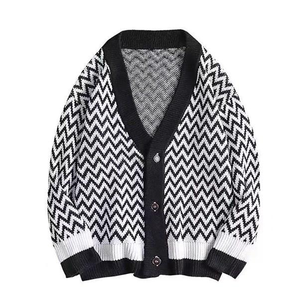 メンズ ニット カーディガン セーター ジャケット 波柄 長袖 秋冬用 ゆる 伸縮性良い コート ア...