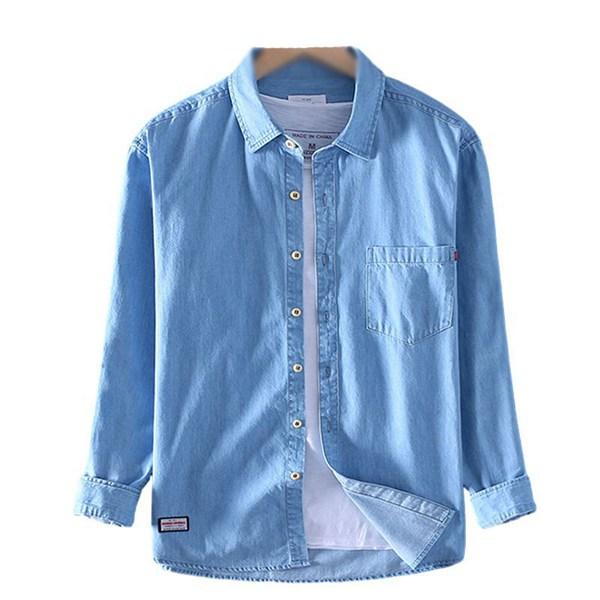 デニムシャツ 長袖 シャツ 男性用 通気性 耐摩耗 カジュアル フィット ベーシック オシャレ アウ...