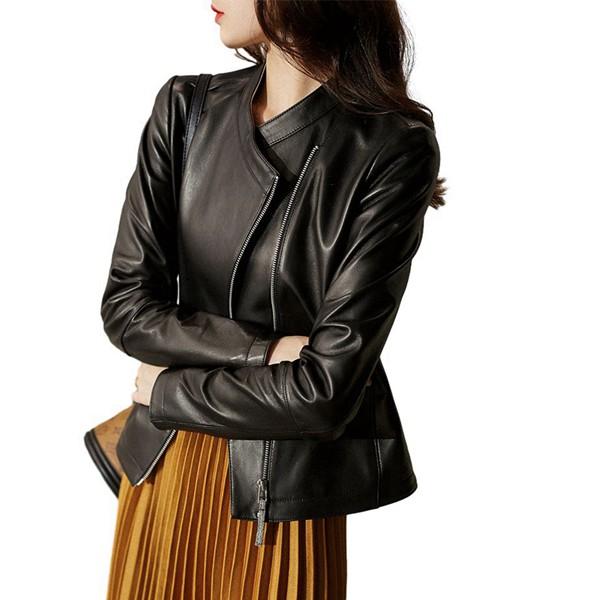 ラム革ジャケット M-2XL レディース シープスキン 長袖 ジッパー スリム ショート丈 ラベル ...
