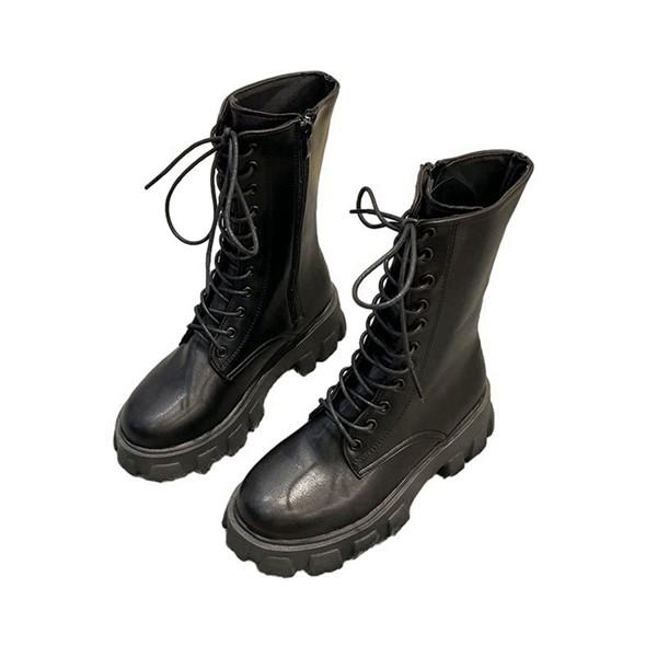 ショートブーツ レースアップ ショート レディース ジップアップ ミドルヒール 粗いかかと 厚底 ラ...