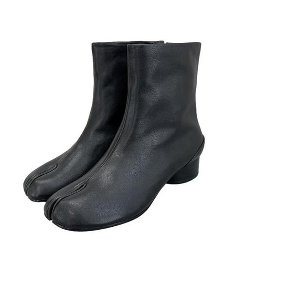 足袋 ブーツ レディース 太めヒール 足袋シューズ 5CMヒール ショート丈 ラム革 短筒ブーツ 本...