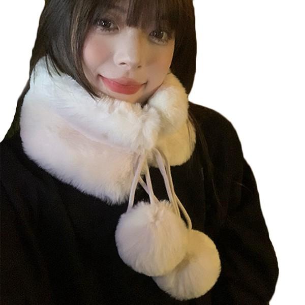 ティペット マフラー レディース フェイクファースヌード 冬用 付け襟 ポンポン飾り ネックウォーマ...