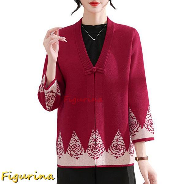 カーディガンセーター シニアレディース 婦人服 長袖 ニット 前開き vネック おばあちゃんのコート...