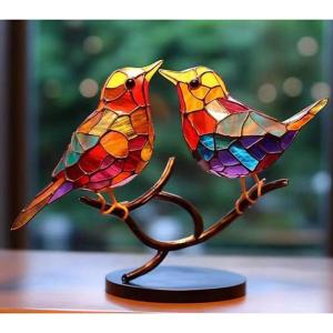 ガラスの置物 オブジェ 小鳥 鳥モチーフ 大理石 ガラス製 ガラス雑貨