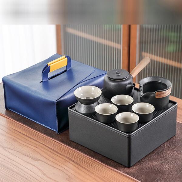 茶器 旅行ティーセット 茶具セット 陶磁 茶葉入れ 携帯用茶具 湯呑みセット 茶器乾燥ティートレー ...