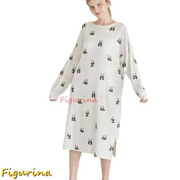 パンダ柄 ロング Tシャツ レディース ルームウェア ワンピース 長袖 シャツ ワンピ 薄手 ロンT...