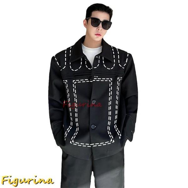 ファッションシャツジャケット メンズ 長袖 折り襟 スプライス パッチワーク 切り替え 開襟シャツ ...