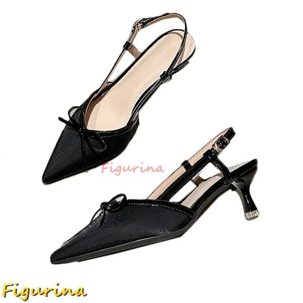 パンプス バックストラップ ポインテッドトゥ 細ヒール 5/7cm ヒールサンダル 蝶結び 可愛い ...