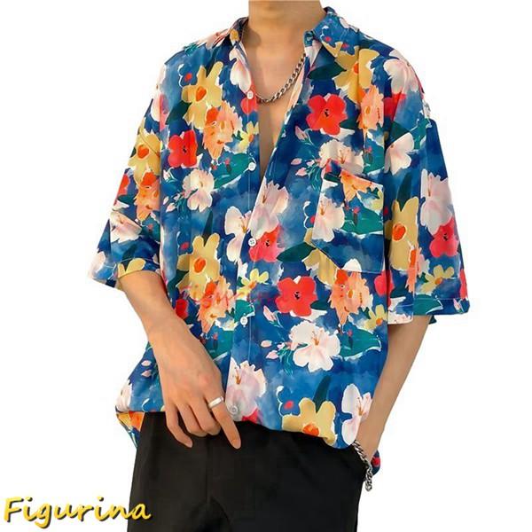 プリントシャツ アロハシャツ 夏服 メンズ 襟付き 半袖 ビンテージ オーバーサイズ ボタンダウン ...