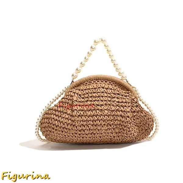 編みバッグ かごバッグ ペーパー素材 肩掛けバッグ パール 餃子型 ワンハンドルバッグ 夏用 手編み...