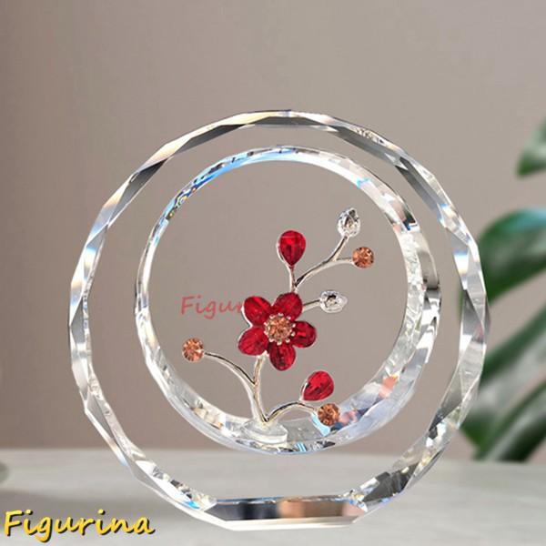 水晶置物 水晶造花 梅花 円形 インテリア 置物 開運 K9 クリスタルフラワー クリスタル 透明花...