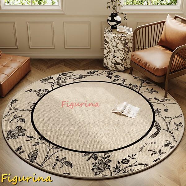 ゲーミングカーペット 円形 ラグマット カーペット レトロ花柄 フロアマット 敷物 デスクマット 静...