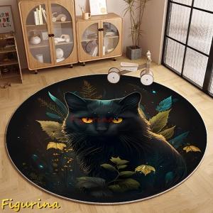 チェアマット カーペット 円形 丸 ラグ ラグマット 猫柄 ねこ デスク下