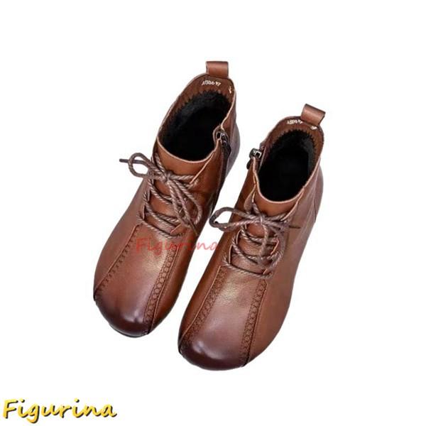 ショートブーツ レディース アンクルブーツ 合成皮革 エスニック レースアップ フラット 痩せ効果 ...