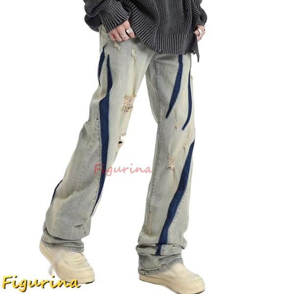 ダメージジーンズ メンズ ウォッシュ加工 デニムパンツ ヴィンテージ デザインセンス ストリートモー...