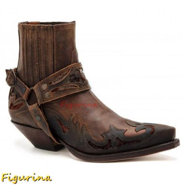 ウエスタンブーツ メンズ 乗馬ブーツ 騎士ブーツ ショートブーツ ポインテッドトゥ 太めヒール ロー...