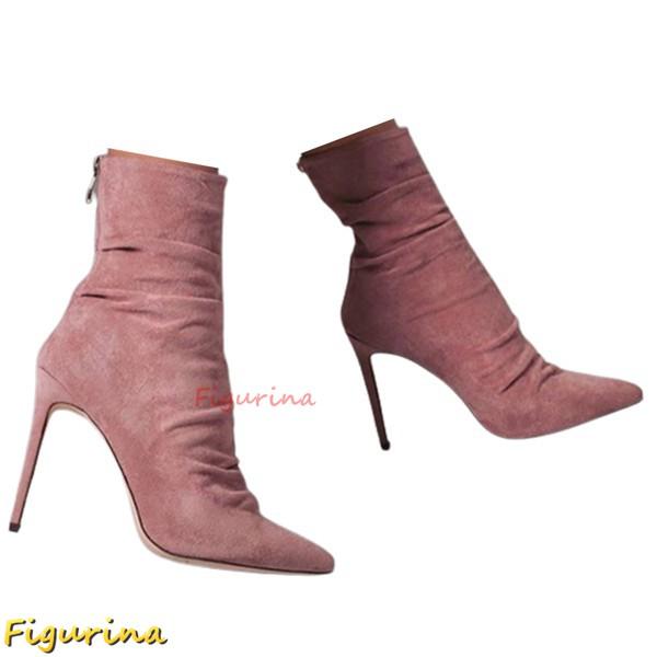 ショートブーツ ショート レディース 大きいサイズ ストレッチ ジップアップ スエード ベロア 短靴...