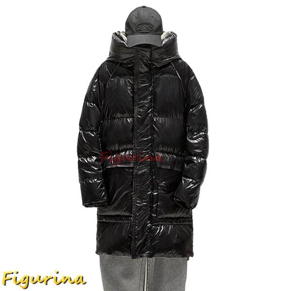ロングダウンコート エナメル 光沢感 メンズ 防水 ダウンジャケット ベンチコート ダウン90 M-...