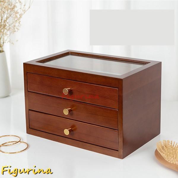 ジュエリーアクセサリー収納 卓上収納 小物ボックス 木製 引き出し 3層 30*19*19.5cm ...