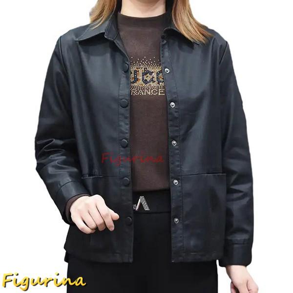 アウター レザージャケット ライダースジャケット レディース 長袖 保温 無地 シングル ボタン ポ...