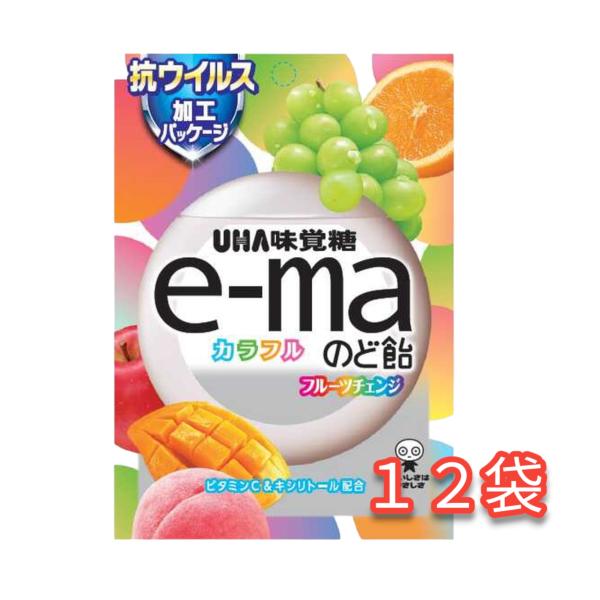 味覚糖 e-ma のど飴 袋 カラフルフルーツチェンジ 50g フクロ×12袋