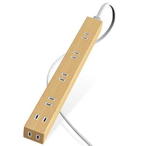 エレコム 電源タップ 雷ガード 6個口 木目調 2m オーク材