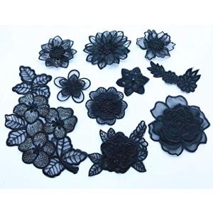 Sweetimes レース生地 刺繍花 縫製 DIY 服 工芸品の装飾 パッチ アップリケ モチーフ 10枚セットNo.16 (ブラック10枚セ