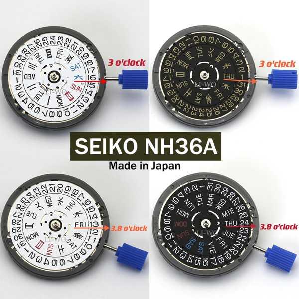 Seiko nh36メカニカルムーブメントウォッチ、時計修理交換部品、デュアルカレンダー、王冠、日本...