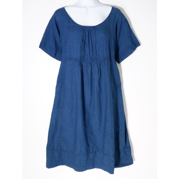 45R(45rpm 45アールピーエム) 藍染めインディゴコットン ギャザーワンピース チュニック[...