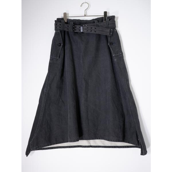 Y'sワイズ(ヨウジヤマモト) コットンリネン顔料プリント デニムベルト付きフレアスカート[LSKA...