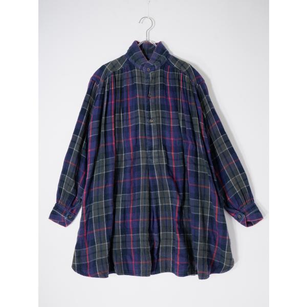 45Rフォーティファイブアール45rpm 二重ガーゼコットン インディゴチェックプルオーバーギャザー...