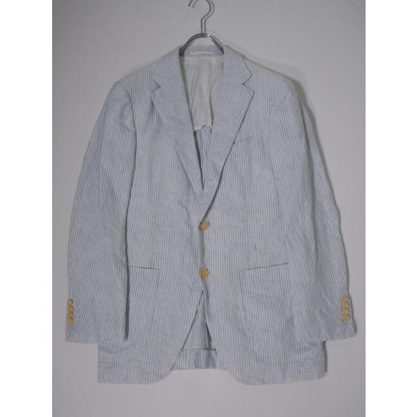 SOVEREIGNソブリン 上質リネン100% ストライプ3Bテーラードジャケット[MJKA7932...