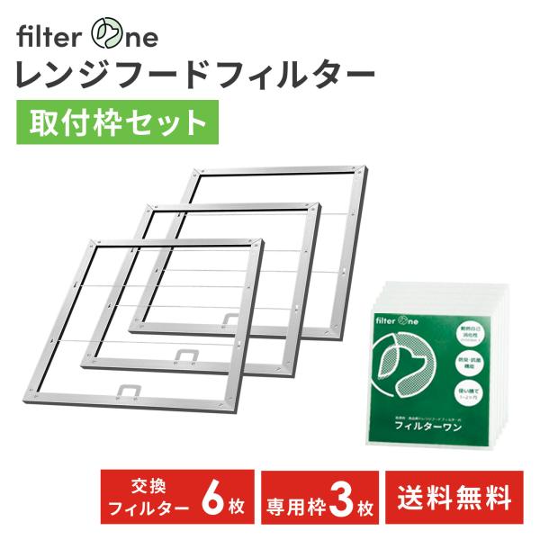 日本製 換気扇フィルター 枠セット 枠3枚+交換フィルター6枚 レンジフードフィルター 厚手 FIL...