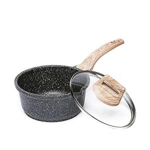 CAROTE 片手鍋16cm蓋付き IH対応ミルクパン 5層マーブルコーティング くっつかず手入れ簡単一人鍋 煮物 揚げ