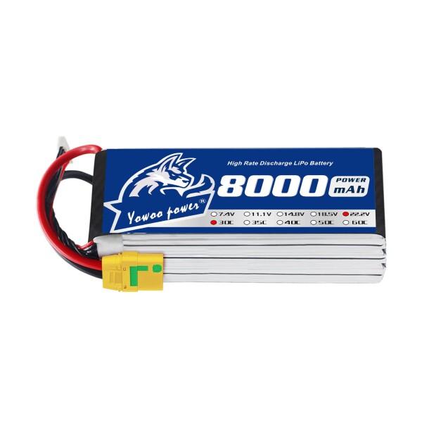 Yowoo 6S 22.2V Lipo バッテリー 8000mAh 30C with Amass 防...