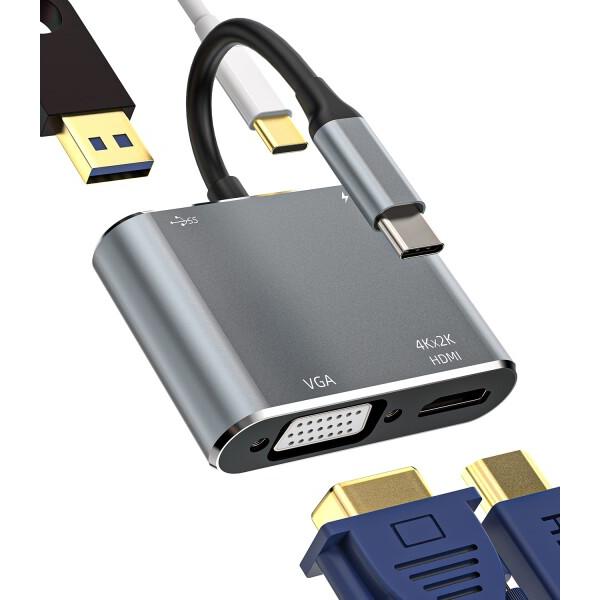 USB C ハブVGA HDMI USB 変換アダプタ同時Type-cきゅうそく充電(4 in 1)...