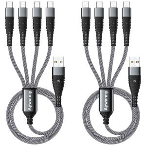 4 in 1高耐久編組ナイロン多機能充電ケーブル、USB急速充電ケーブル、4種類のインターフェースTyp｜finalshopping