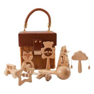 Wooden Teether ガラガラ ラトル 出産祝い おもちゃ 木製 ひも通しおもちゃ 手押し車 ベビーおもちゃ｜ファイナルショッピング