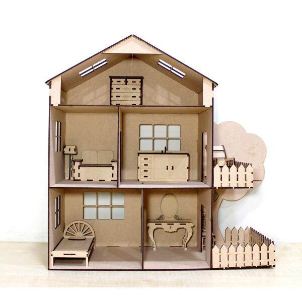 StonKraft 木製の3Dパズルドールハウス - 家の装飾、建設玩具、モデリングキット、学校のプ...