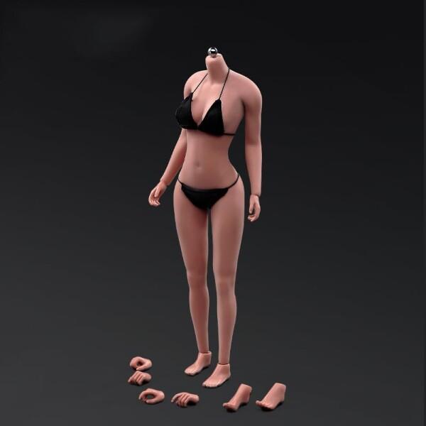 1/6スケール素体 美黒的な肌色女性アクションフィギュトスキンボディ大きな胸付き12インチモデ