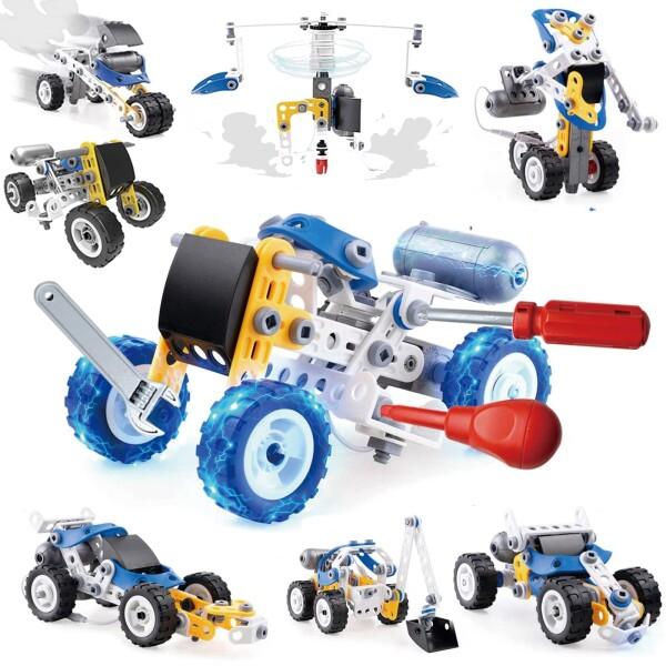 AMYCOOL 組み立て おもちゃ10-IN-1車セット ドリルおもちゃ 大工さん ロボット ヘリコ...