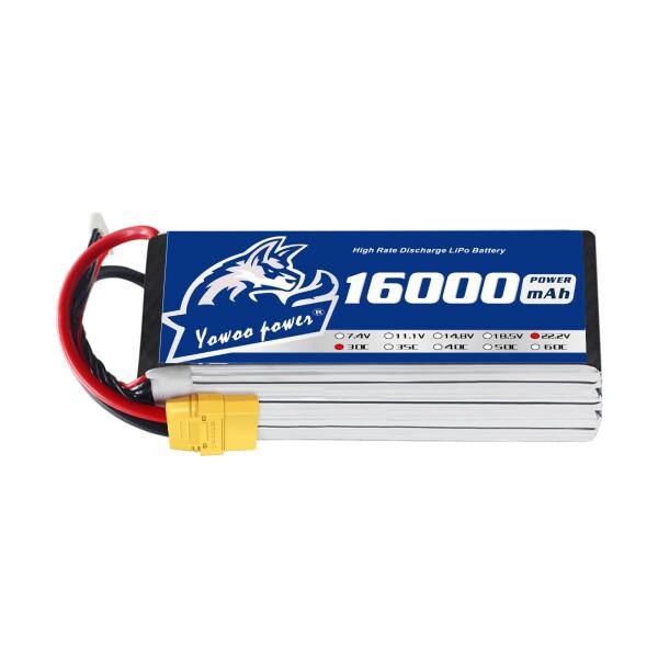 Yowoo 6S 22.2V 16000mAh 30C LiPoバッテリーパック、のXT90プラグ付...