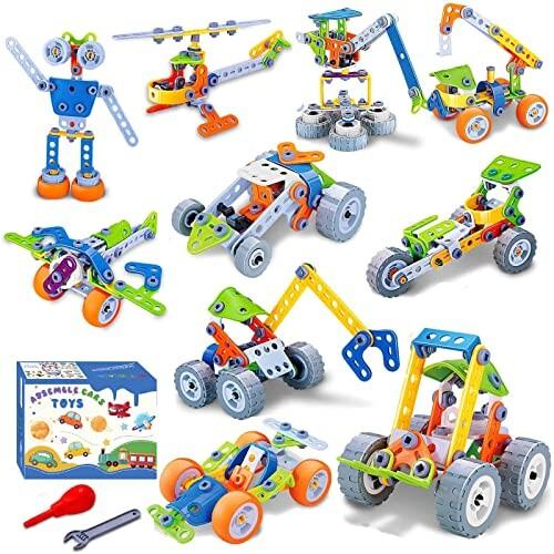 AMYCOOL 組み立て おもちゃ10-IN-1車セット ドリルおもちゃ 大工さん ロボット ヘリコ...