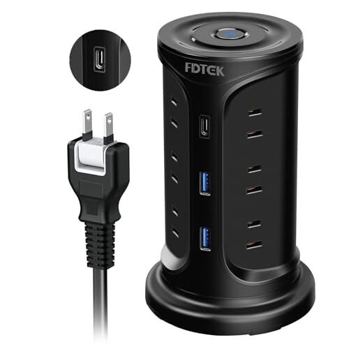 FDTEK 電源タップ タワー mini型 USB延長コード 2m 12AC充電口（100-125V...