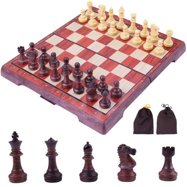 マグネット式 チェスセット アンティーク チェス 31.5×27 折りたたみ 木製風 駒収納袋 日