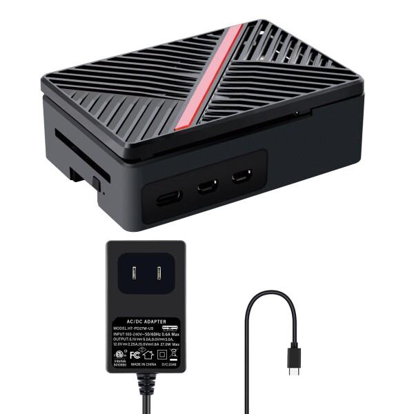 GeeekPi Raspberry Pi 5 ABS ケース USB-C 電源 27W 付き、Ras...