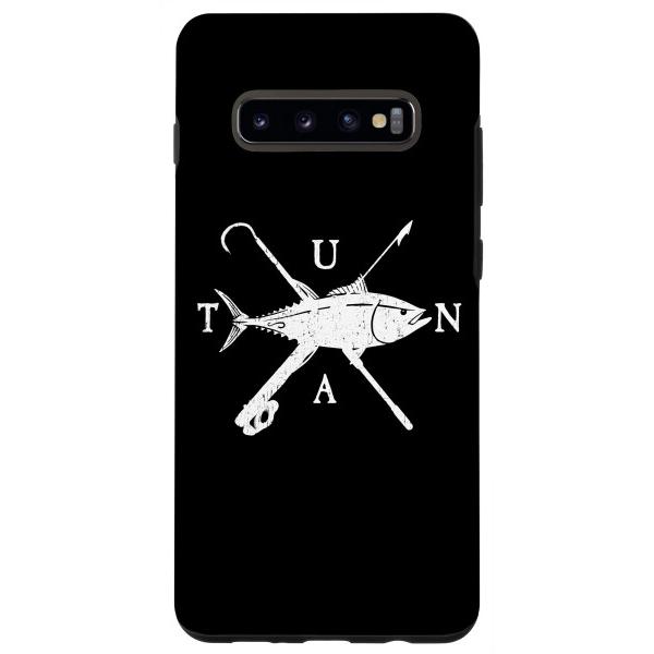 Galaxy S10+ Tuna Fishing ロゴ ハープーンとギャフ 漁師 スマホケース