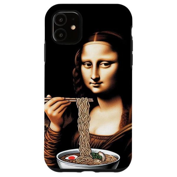 iPhone 11 おもしろい モナリサ ラーメンを食べる アート 芸術的なユーモア スマホケース