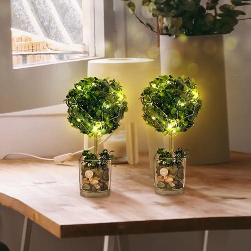 人工観葉植物 フェイク 光触媒 LEDライト付き高さ約25CM雰囲気作りガラス鉢 2枚 フェイクグリ...