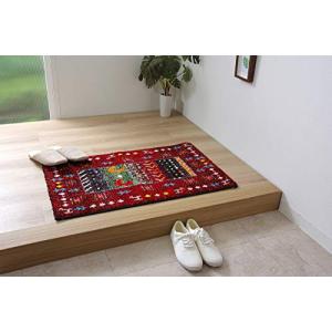 イケヒコ ラグ マット トルコ製 ウィルトン織り ギャッペ調玄関マット 約5080cm レッド 抗菌防臭 消臭機能 へたりにくい #2048939
